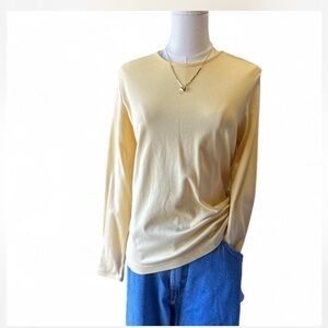 Butter Yellow 100% Cotton Long Sleeve Minimalist Fitted Shirt White Stag Size L